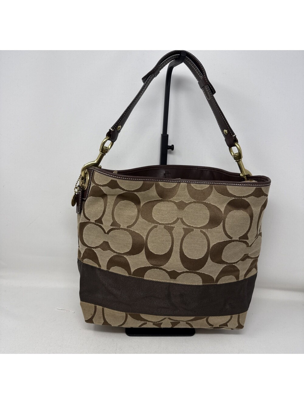 Coach F13674 Canvas Leather Brown Signature Shoulder Bag